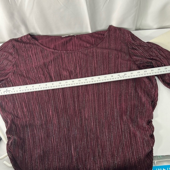 Revolution & Co Women's Top Pleated. in Shimmering Burgundy Glitter Stretch Top - Picture 12 of 12